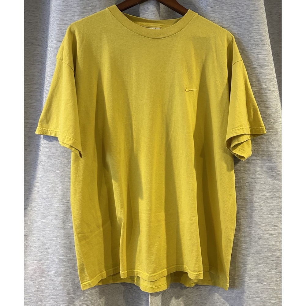 Vintage 90s Nike Swoosh Embroidered Tonal Yellow T Shirt Men's XL‎